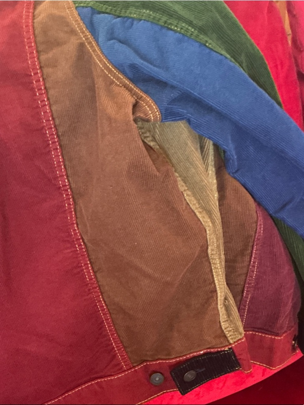 Men's Multicolor Patchwork Corduroy Bomber Jacket - Vintage-Inspired - Picture 9 of 10